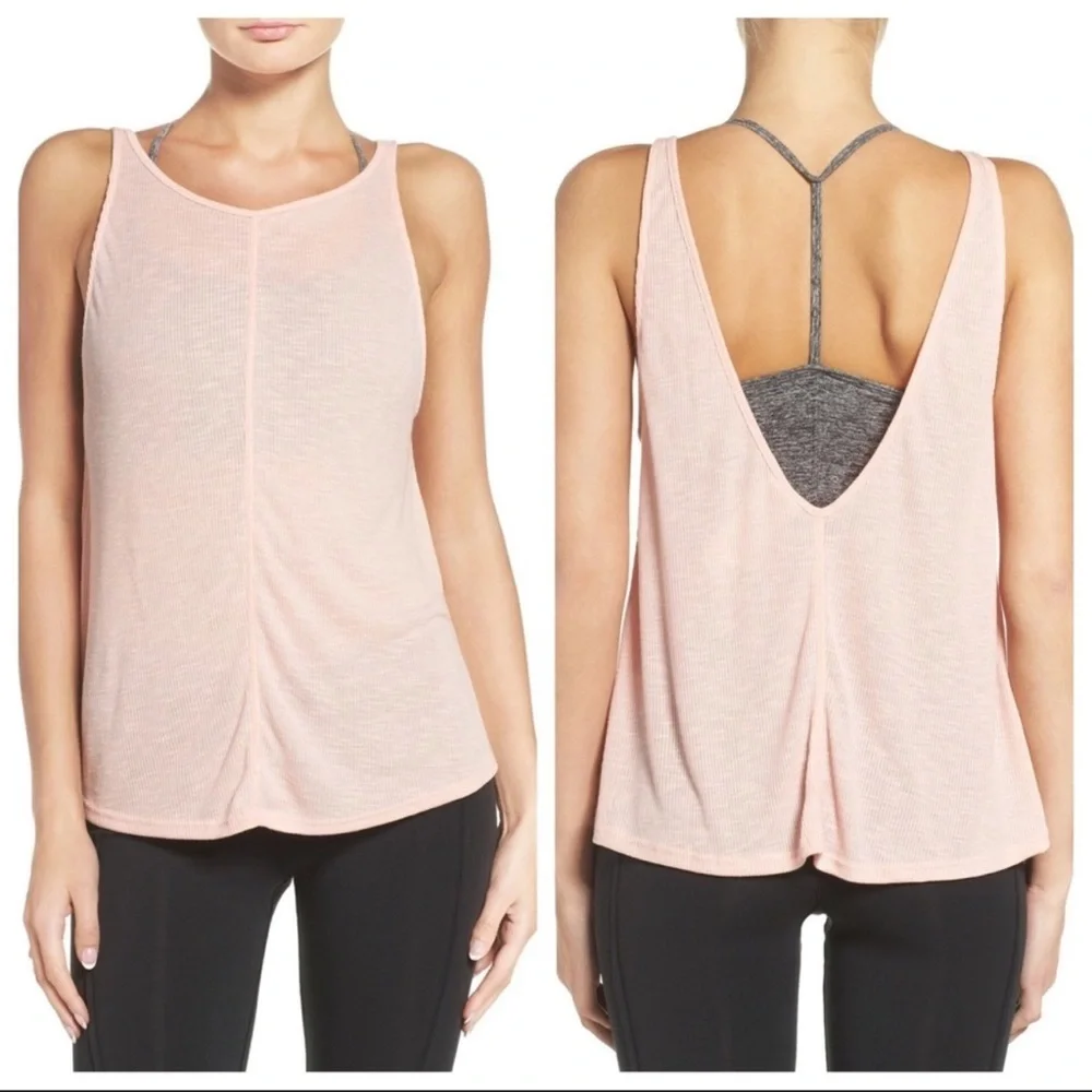 Free People Sleek N Easy Deep V Back Swing Tank Ballet Romantic Feminine Small